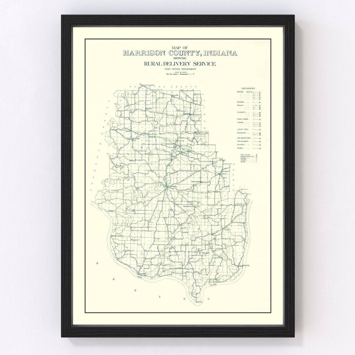 Vintage map of Harrison County, Indiana, 1909