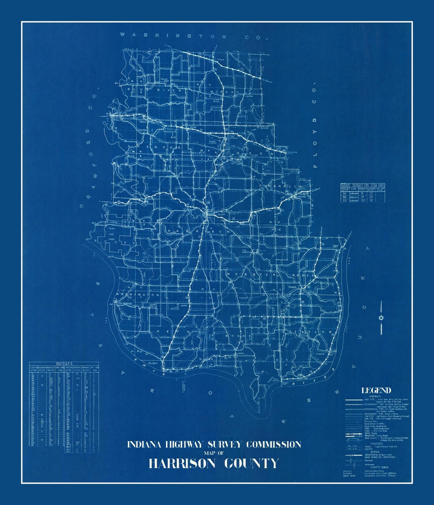 Vintage Map of Harrison County, Indiana, 1936
