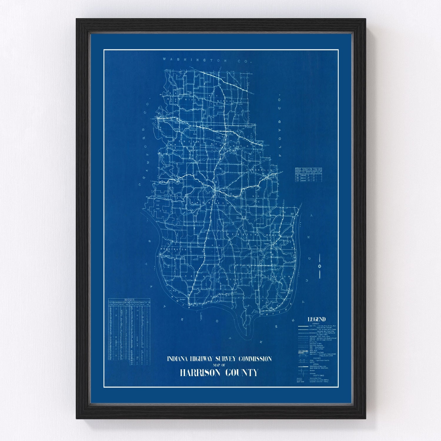 Vintage map of Harrison County, Indiana, 1936