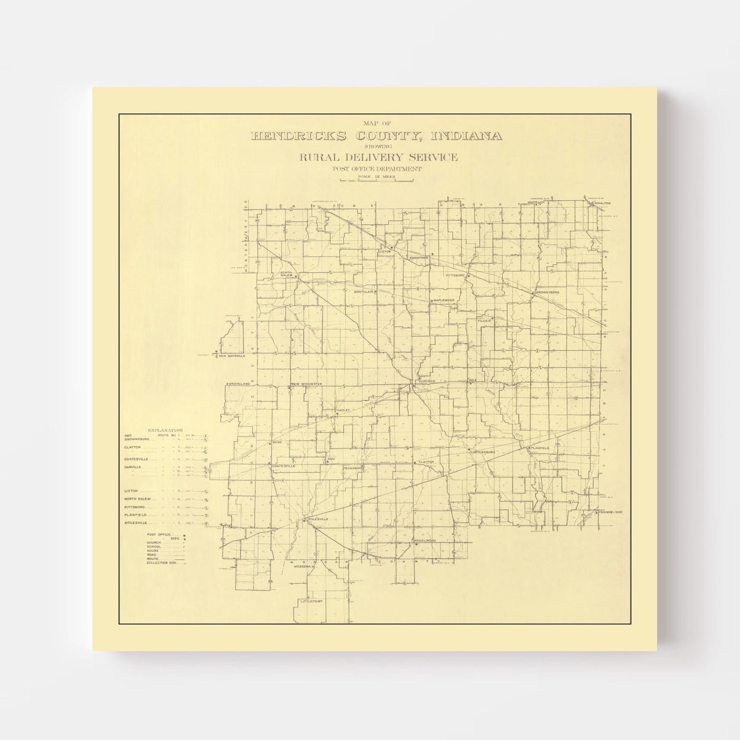Vintage Map of Hendricks County, Indiana, 1911