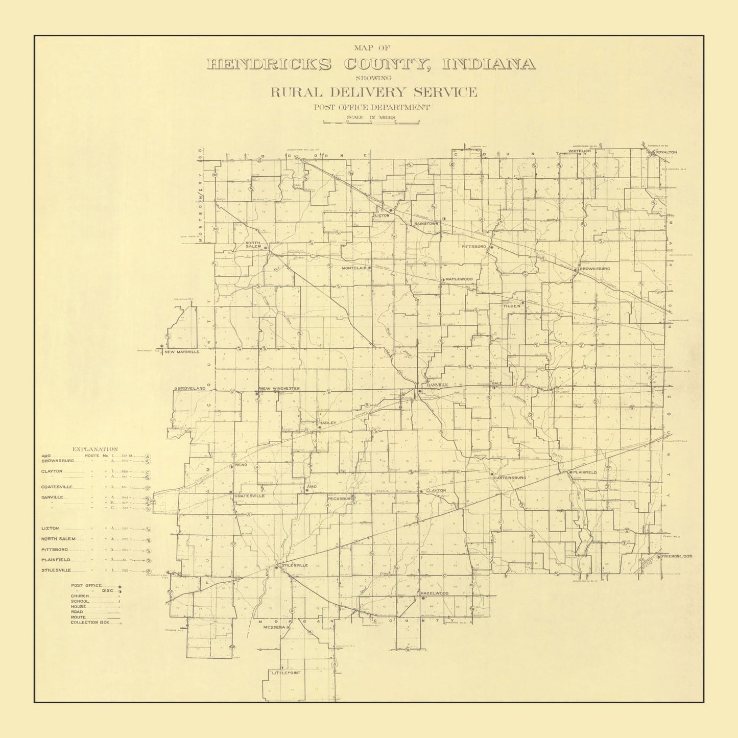 Vintage Map of Hendricks County, Indiana, 1911