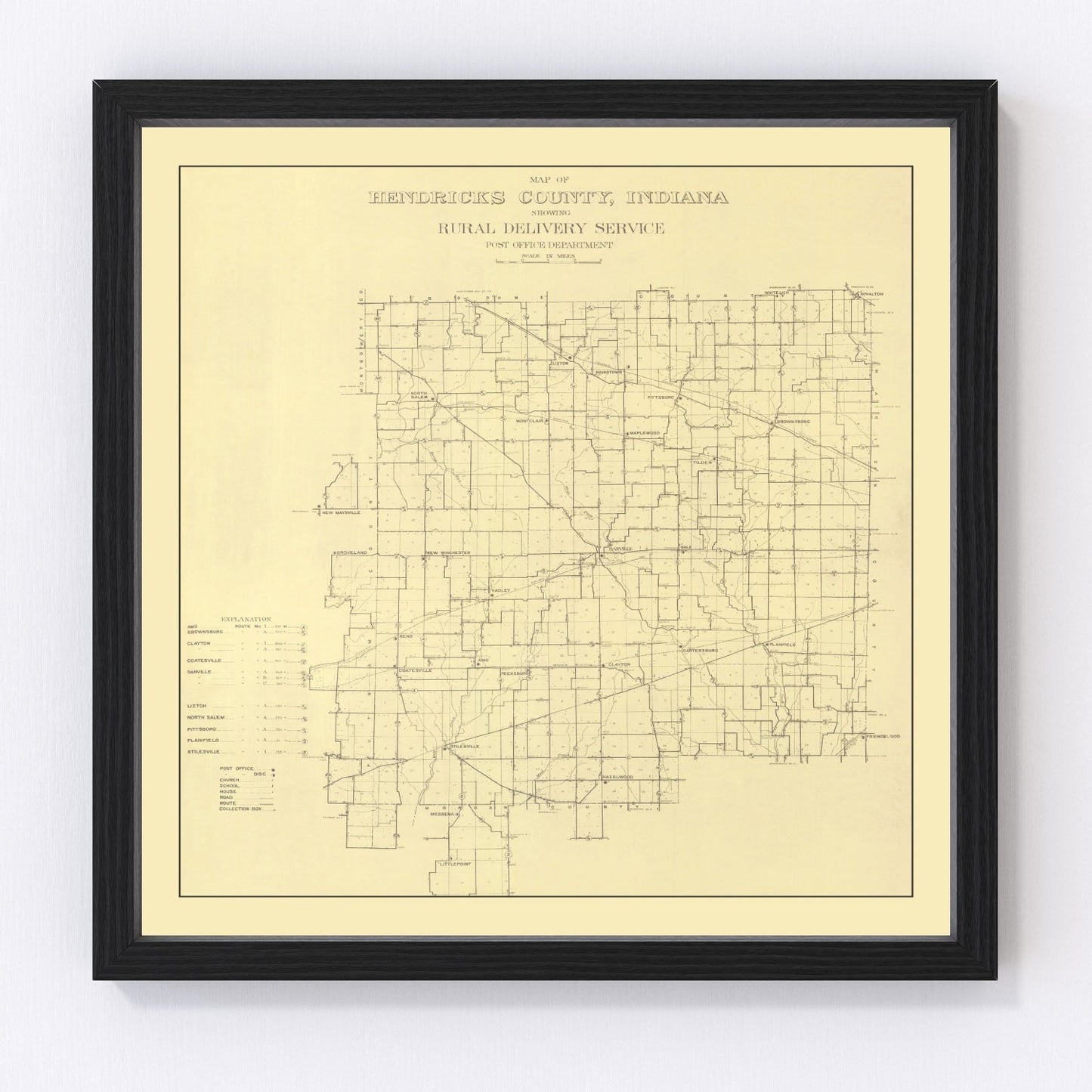 Vintage map of Hendricks County, Indiana, 1911