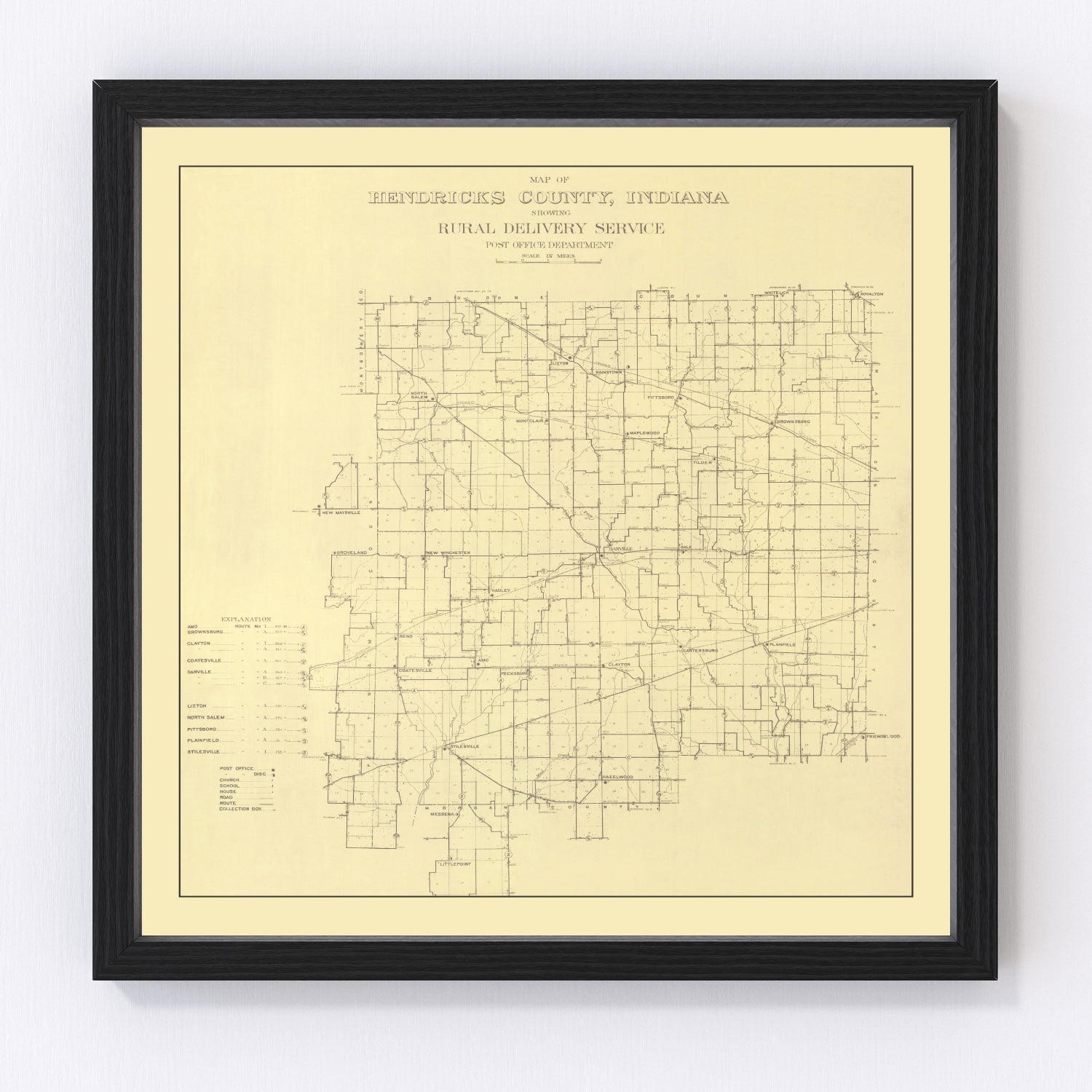 Vintage map of Hendricks County, Indiana, 1911