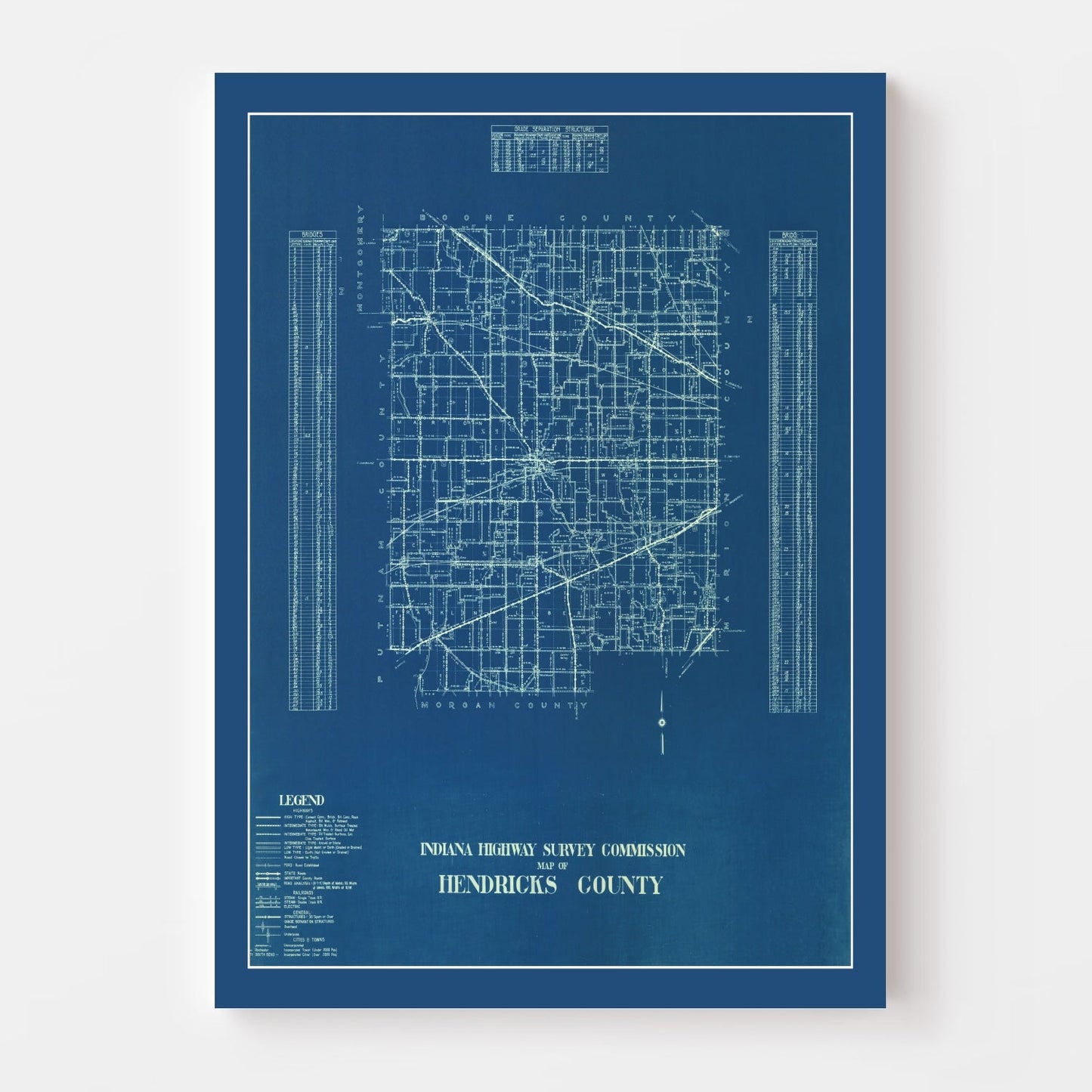 Vintage Map of Hendricks County, Indiana, 1936