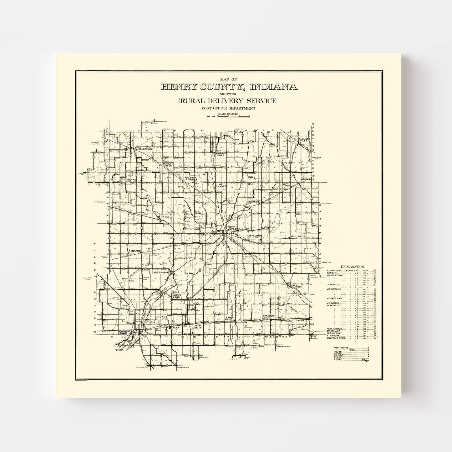 Vintage Map of Henry County, Indiana, 1911