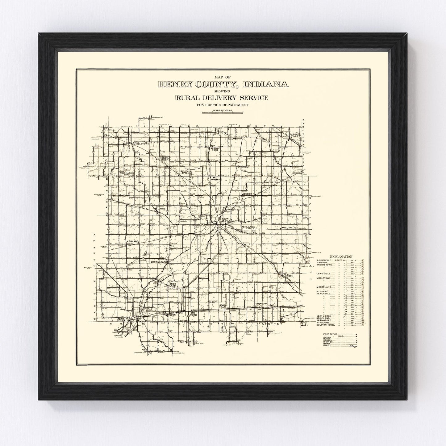 Vintage map of Henry County, Indiana, 1911