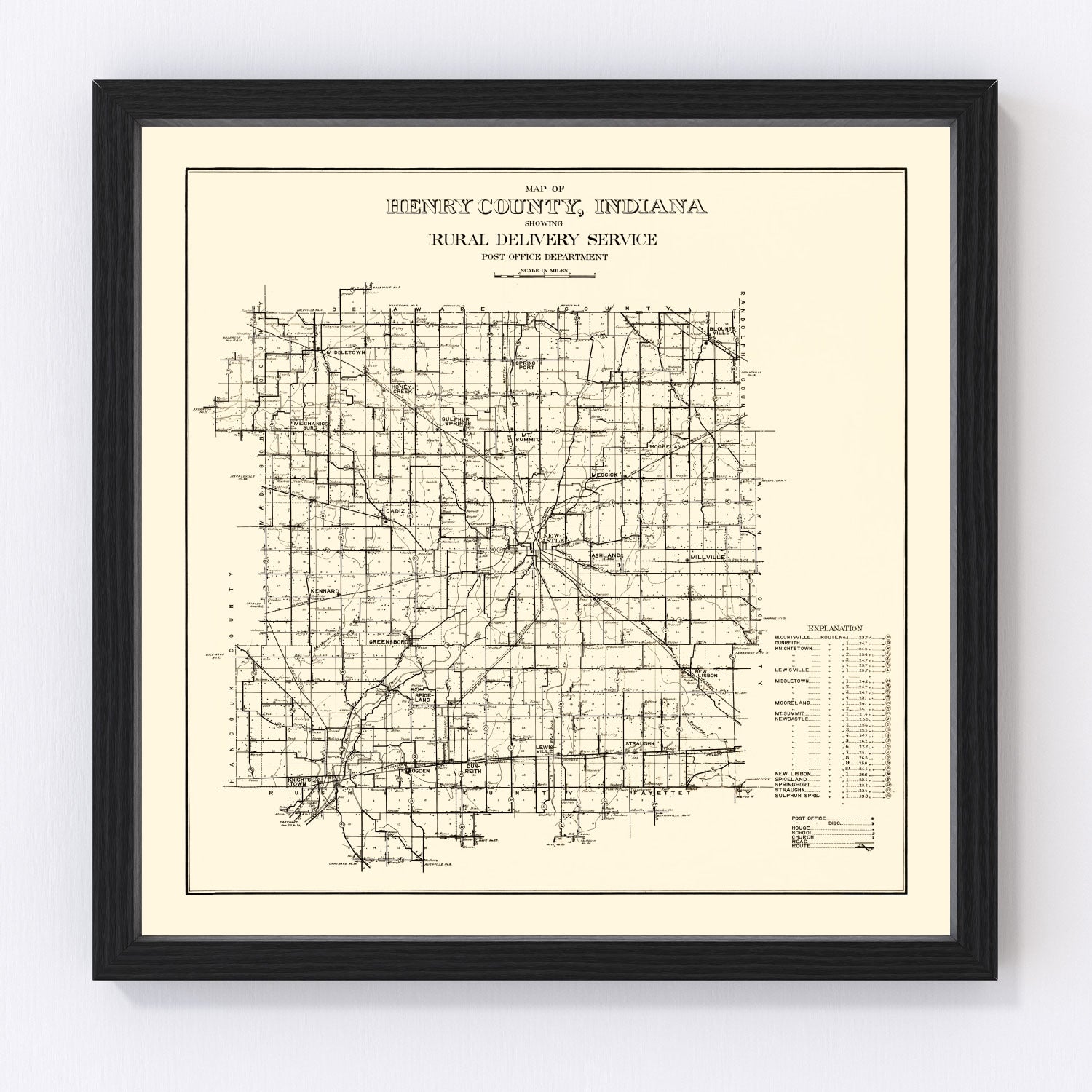 Vintage map of Henry County, Indiana, 1911