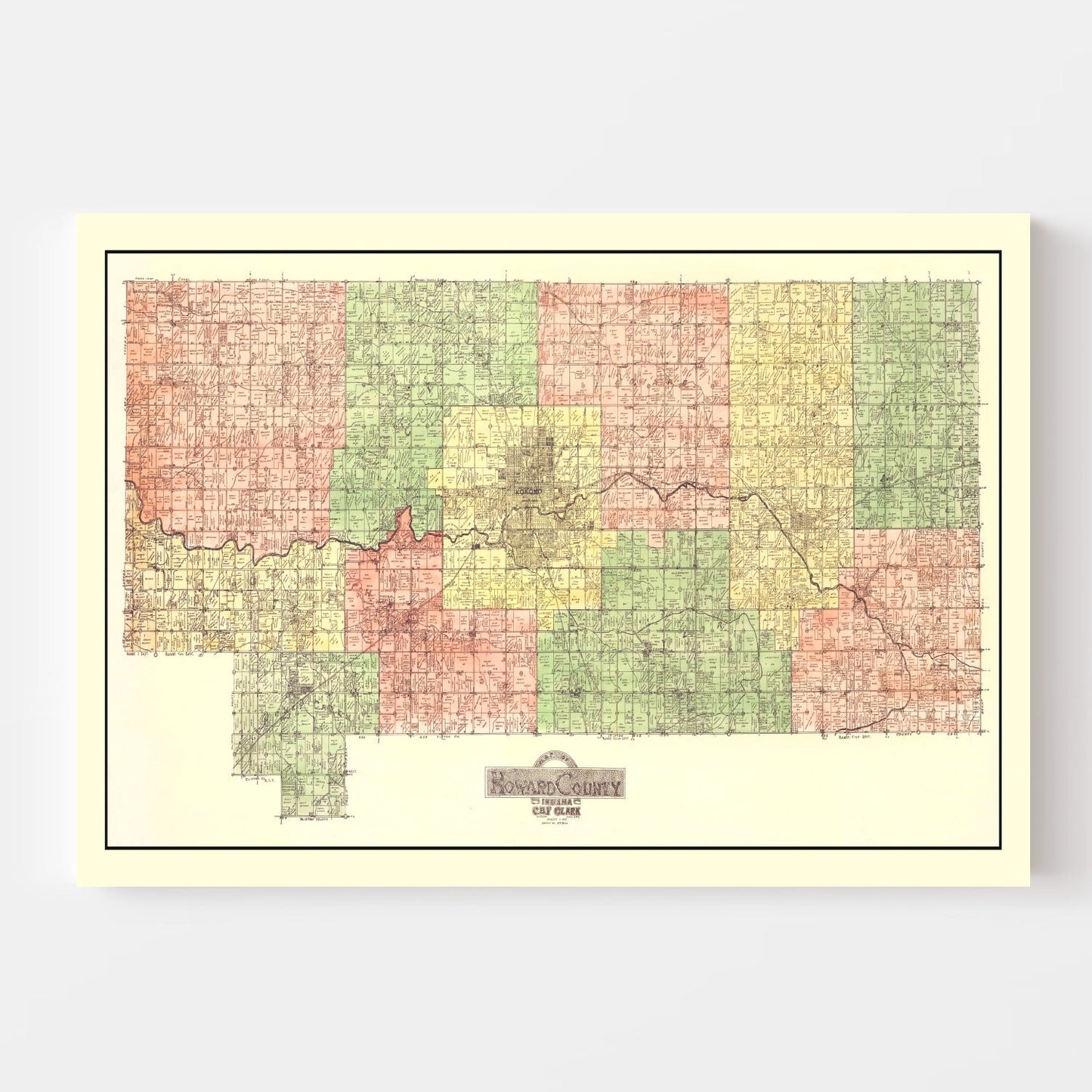 Vintage Map of Howard County, Indiana, 1917