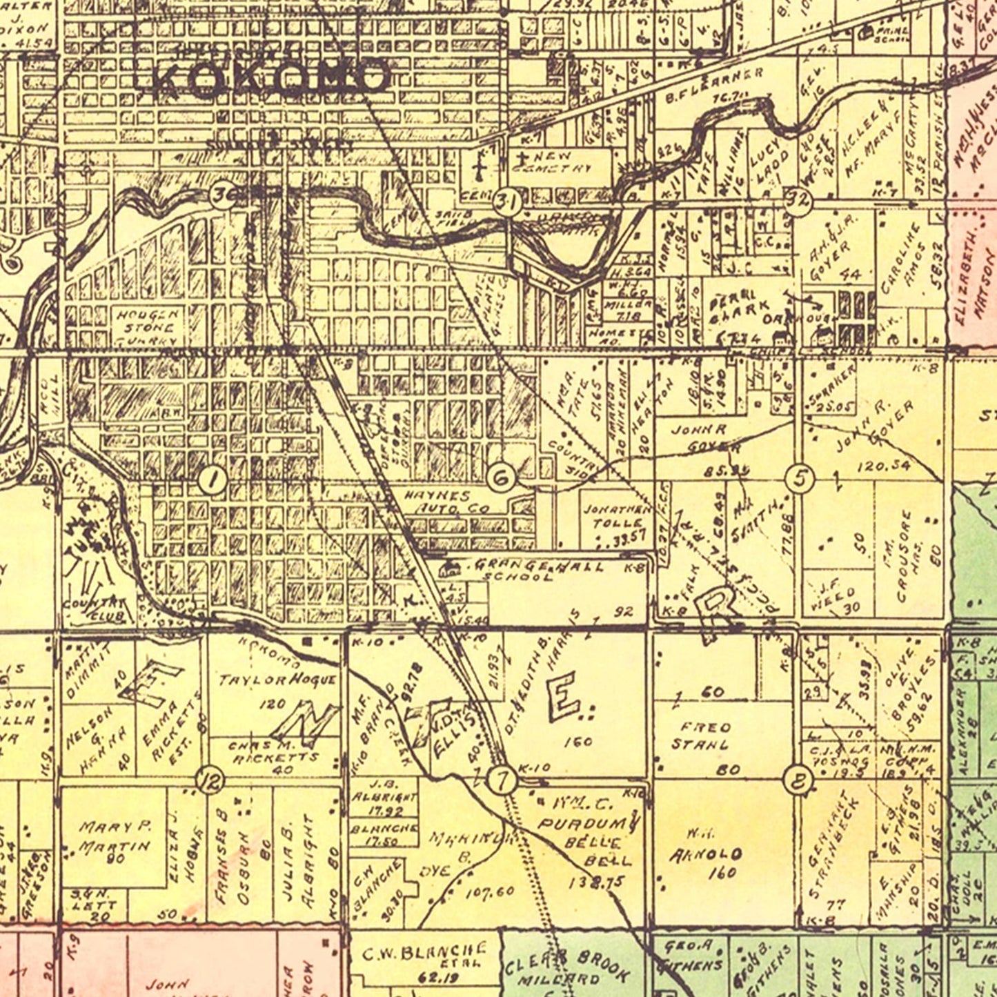 Vintage Map of Howard County, Indiana, 1917