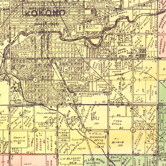 Vintage Map of Howard County, Indiana, 1917