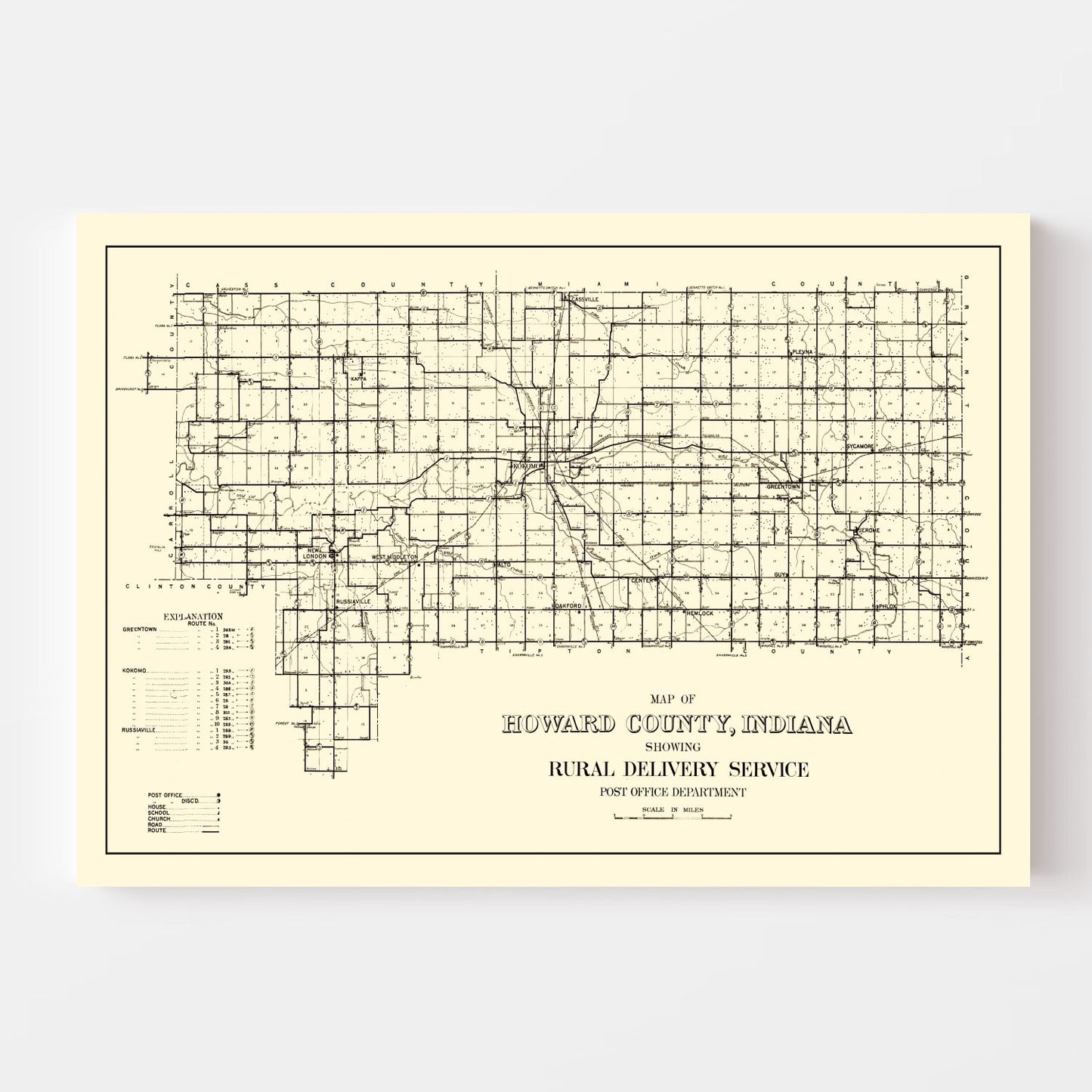 Vintage Map of Howard County, Indiana, 1909