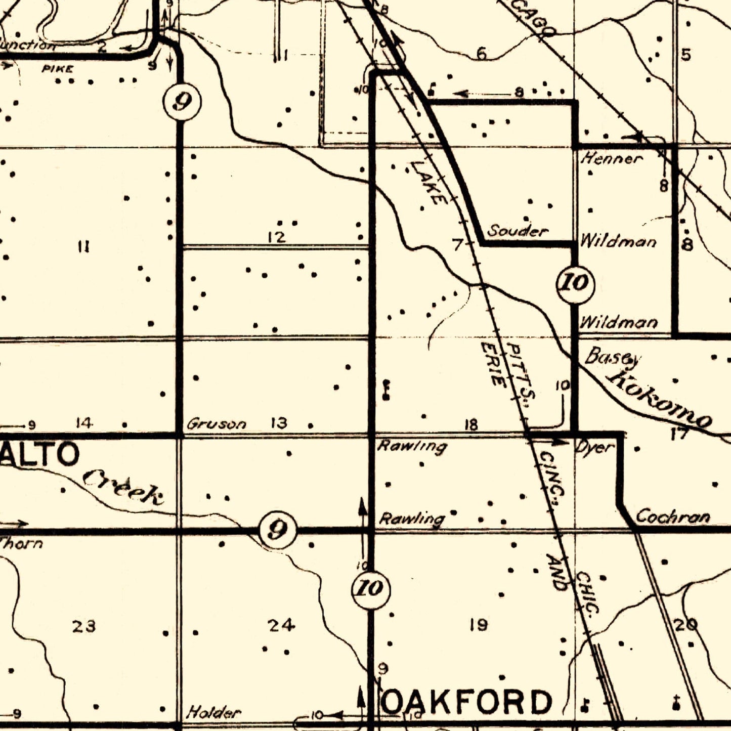 Vintage Map of Howard County, Indiana, 1909