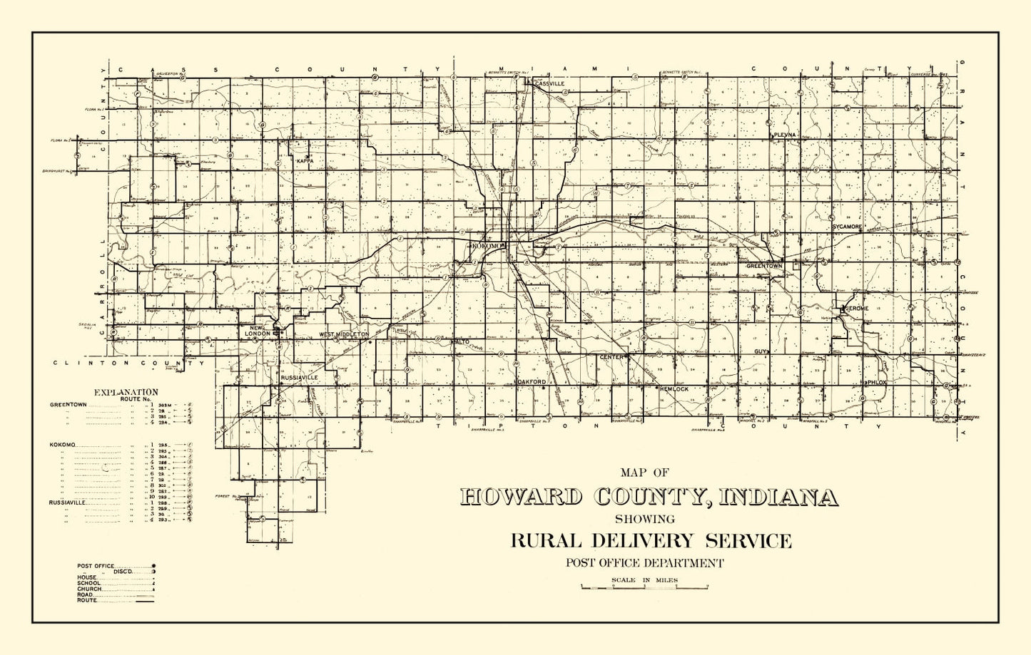 Vintage Map of Howard County, Indiana, 1909