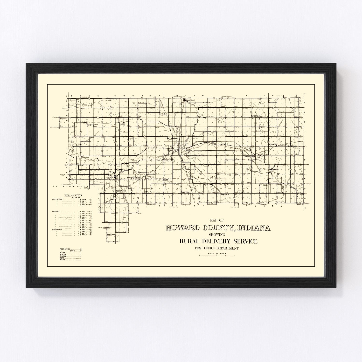 vintage map of Howard County, Indiana, 1909