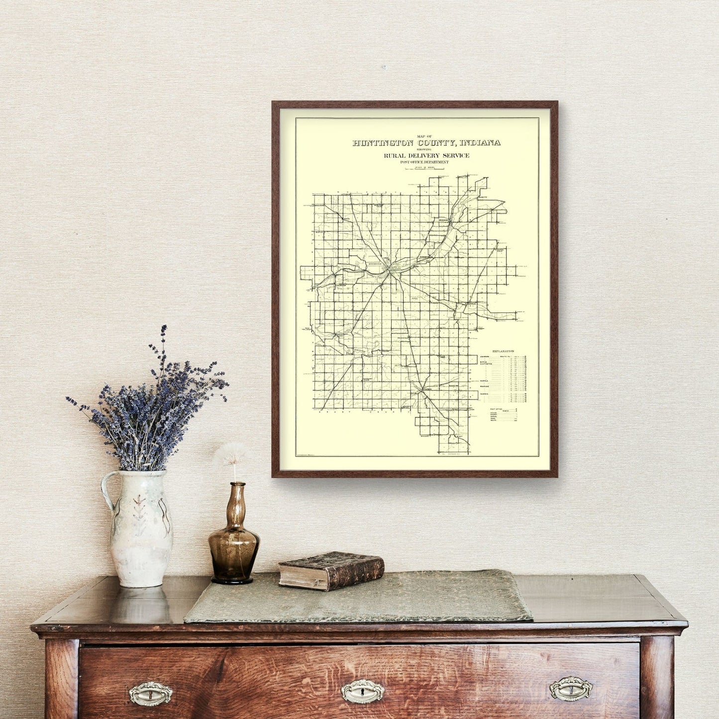 Vintage Map of Huntington County, Indiana, 1910