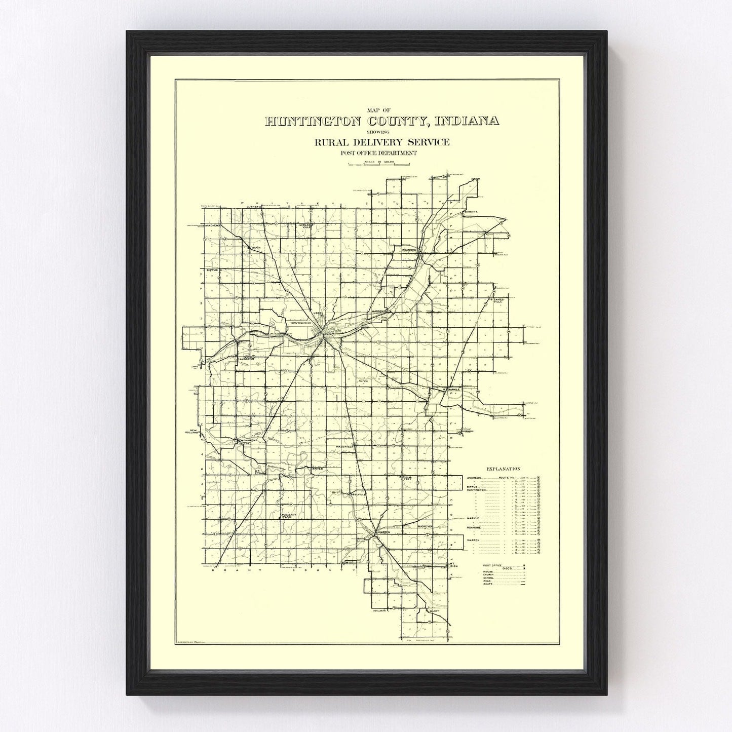 vintage map of Huntington County, Indiana, 1910