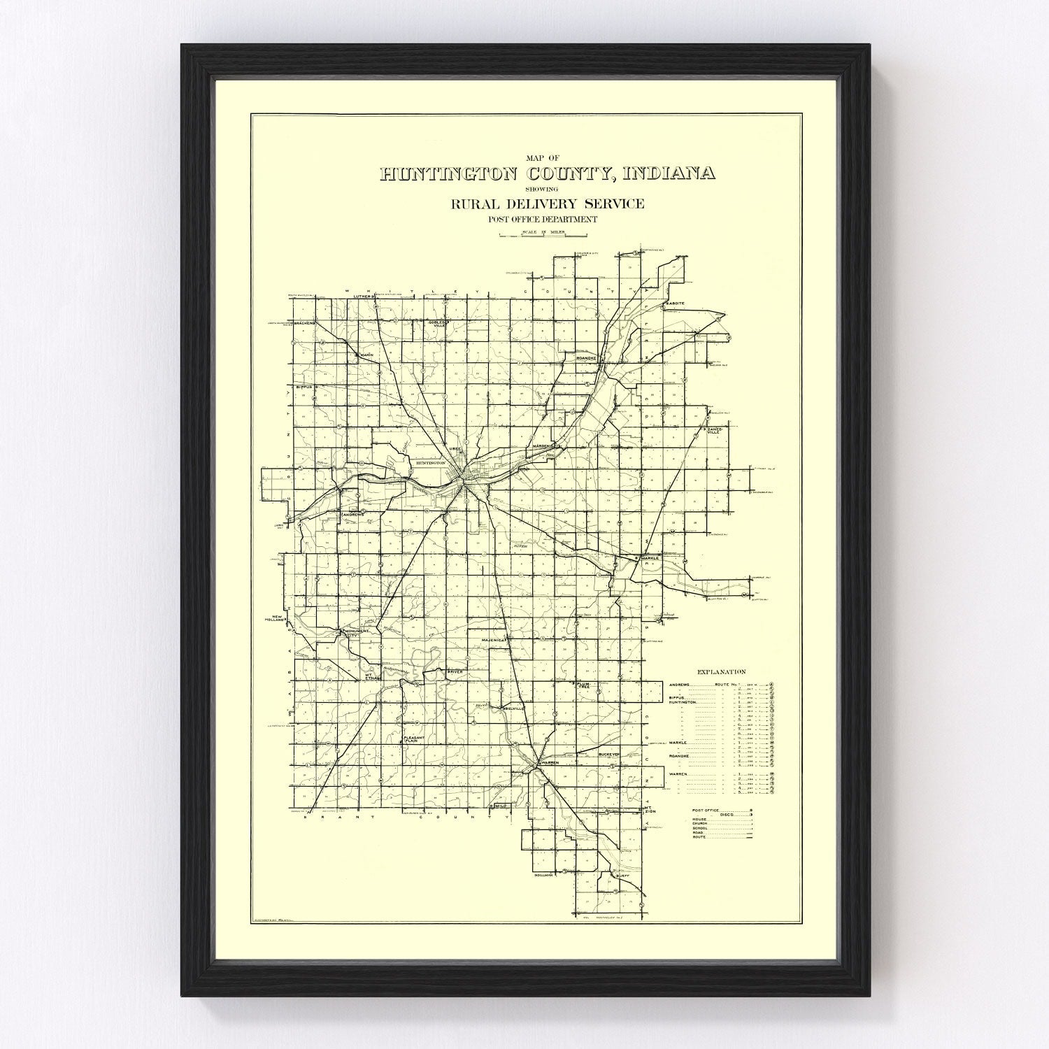 vintage map of Huntington County, Indiana, 1910
