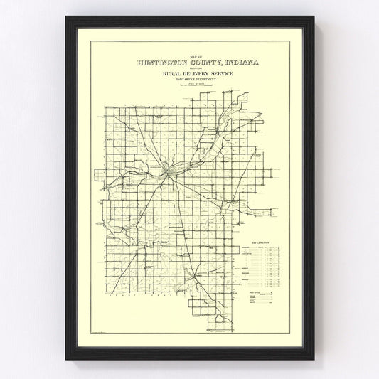 vintage map of Huntington County, Indiana, 1910