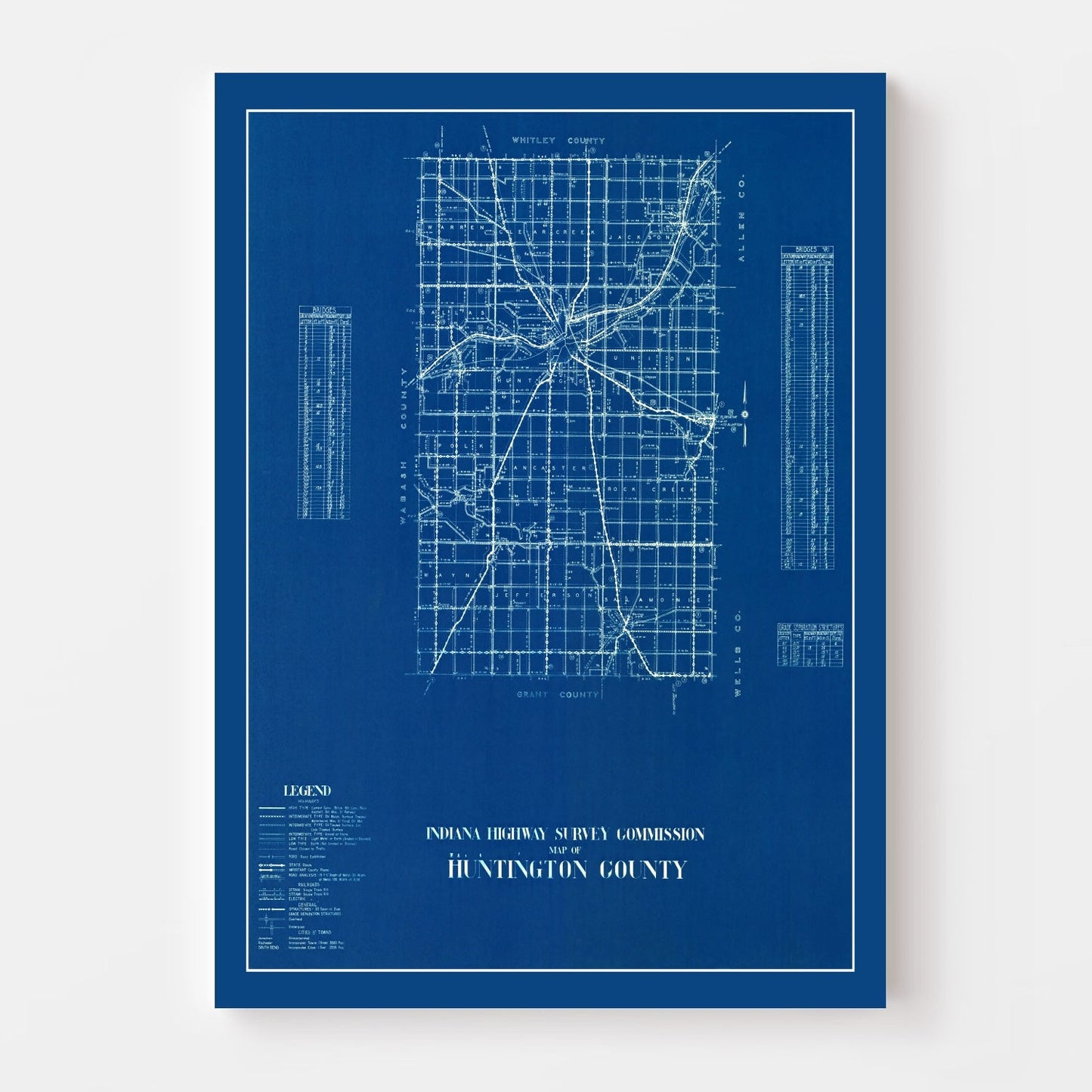 Vintage Map of Huntington County, Indiana, 1936
