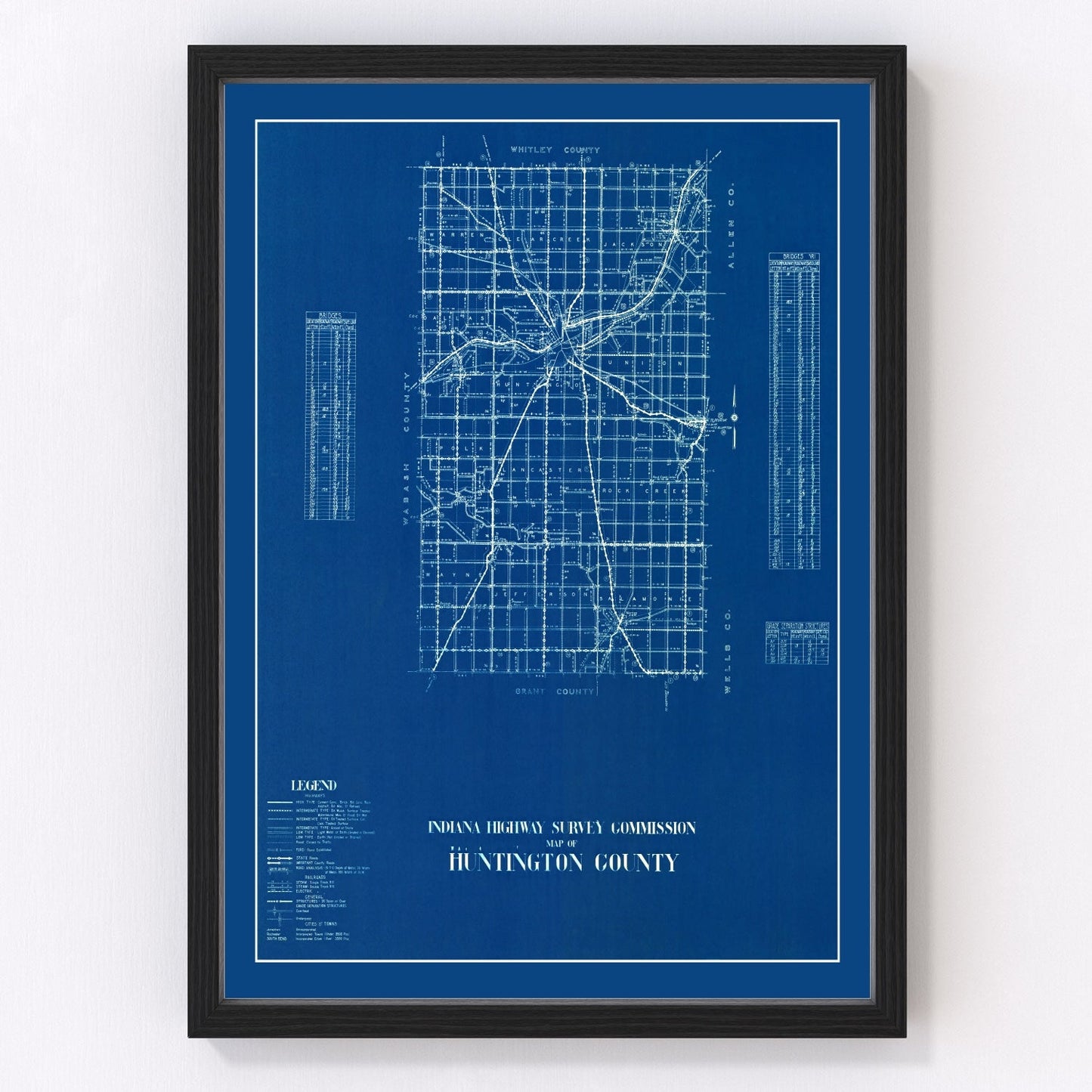 vintage map of Huntington County, Indiana, 1936
