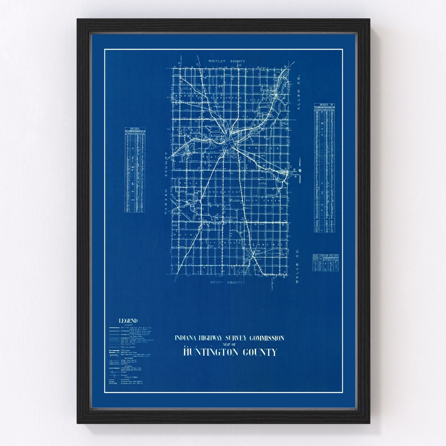 vintage map of Huntington County, Indiana, 1936