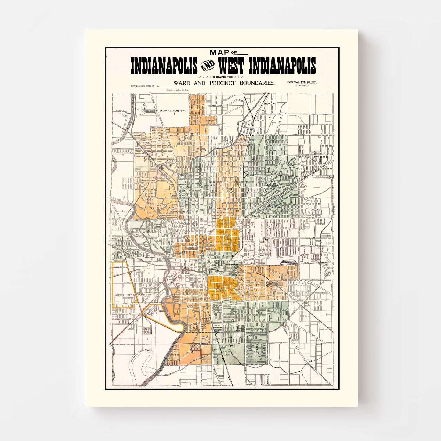 Vintage Map of Indianapolis, Indiana, 1896