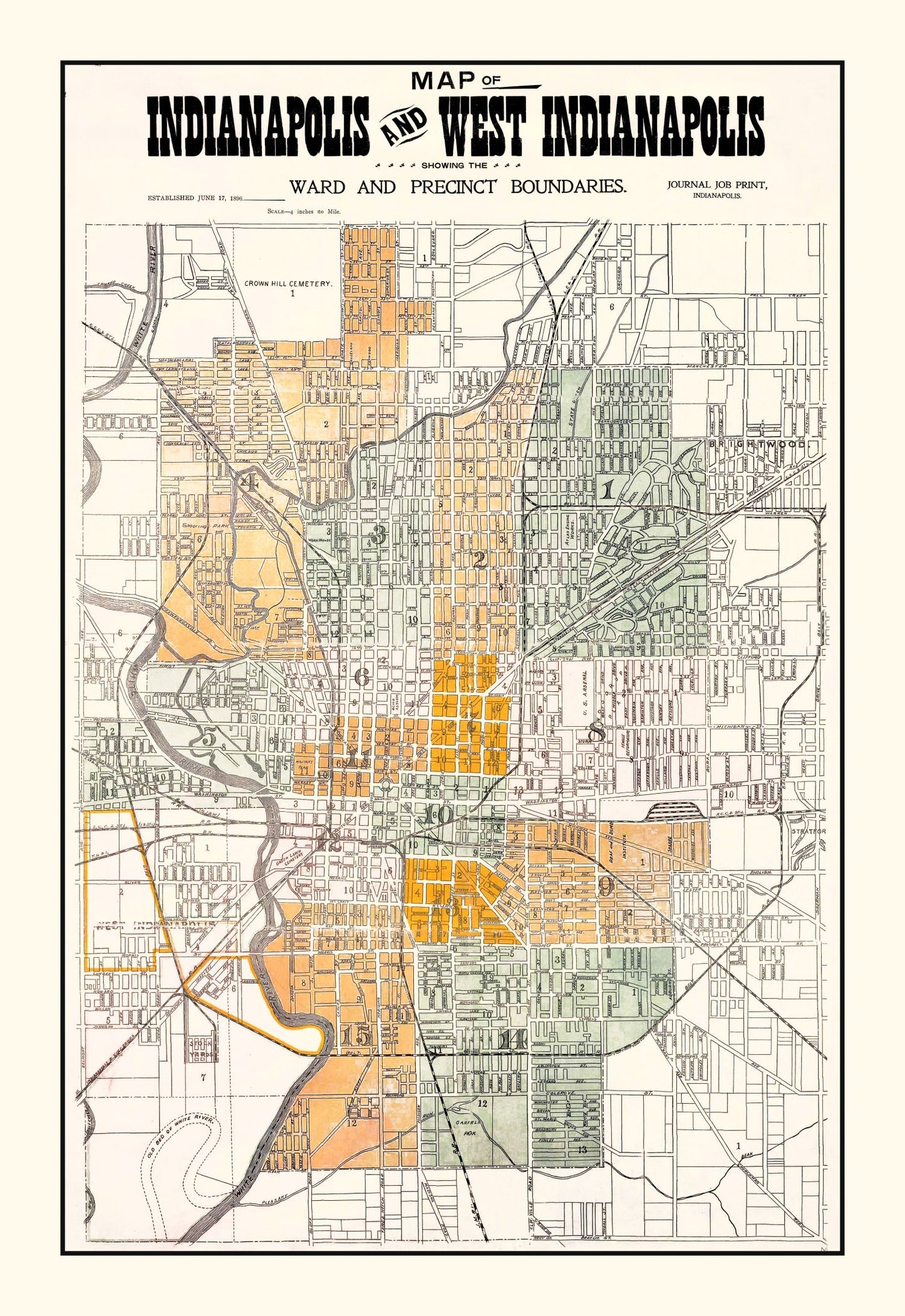Vintage Map of Indianapolis, Indiana, 1896
