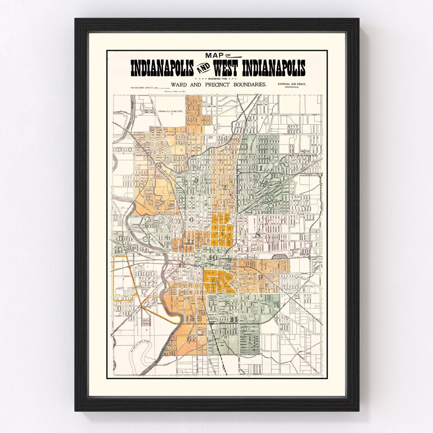 vintage map of Indianapolis, Indiana, 1896