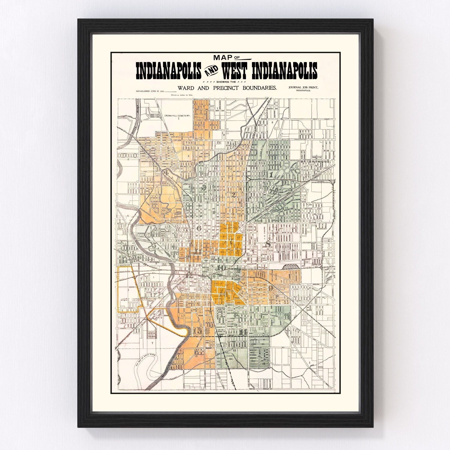 vintage map of Indianapolis, Indiana, 1896