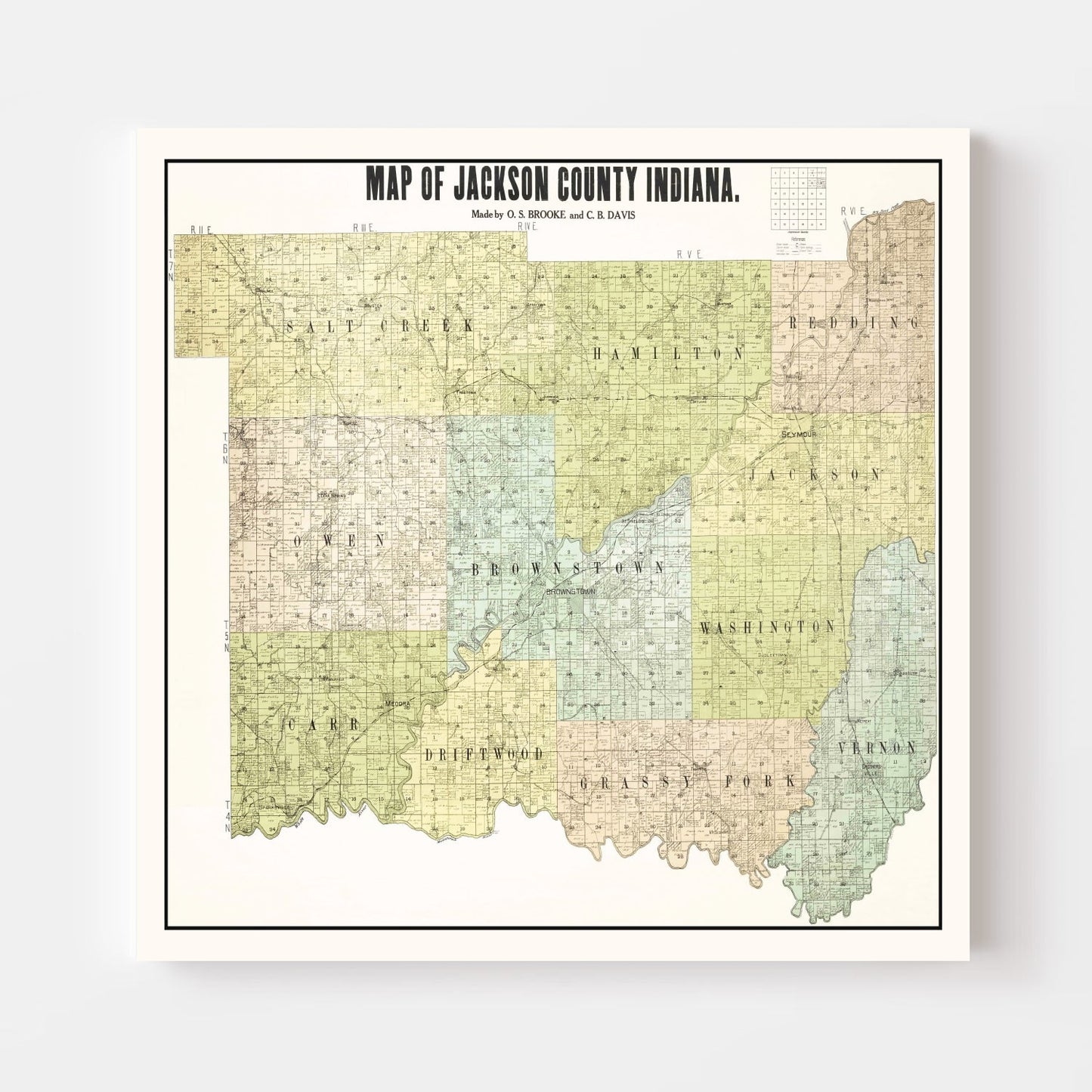 Vintage Map of Jackson County, Indiana, 1917