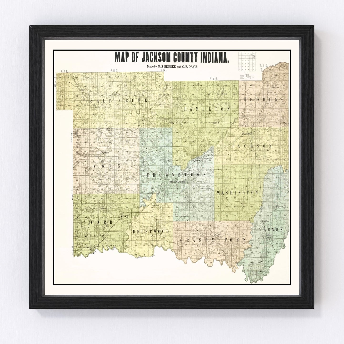 Vintage map of Jackson County, Indiana, 1917