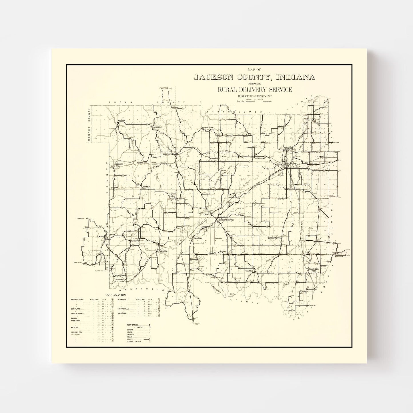 Vintage Map of Jackson County, Indiana, 1910