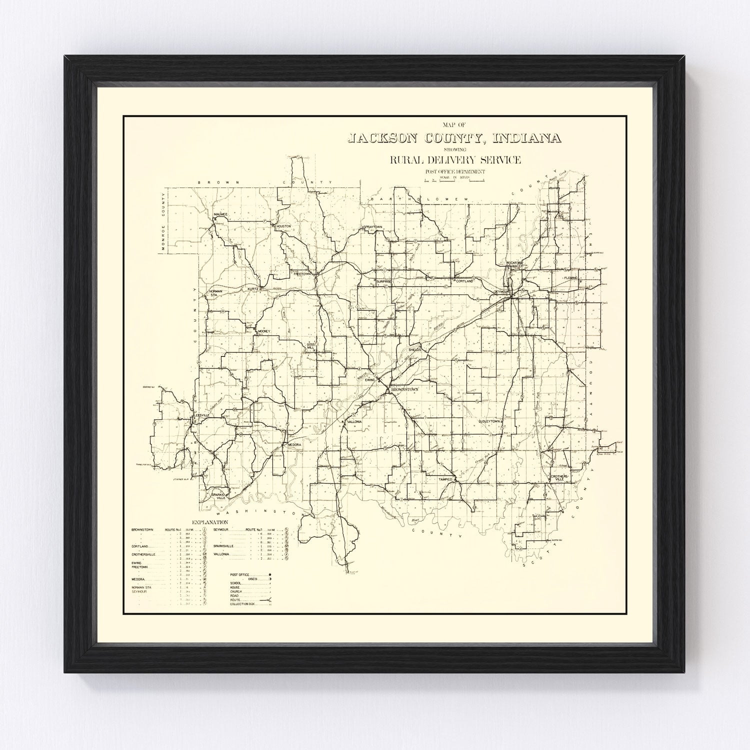 Vintage map of Jackson County, Indiana, 1910