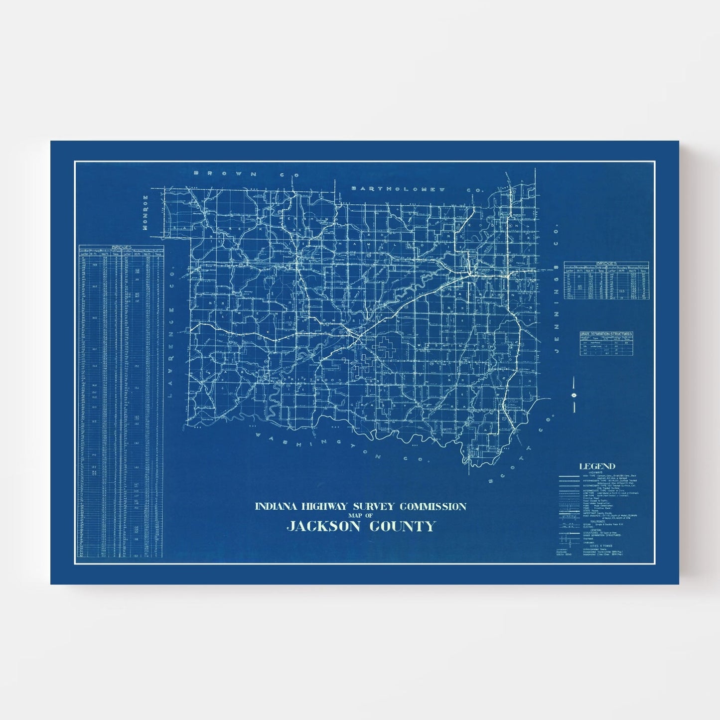 Vintage Map of Jackson County, Indiana, 1936