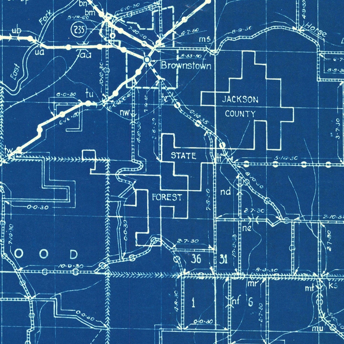 Vintage Map of Jackson County, Indiana, 1936
