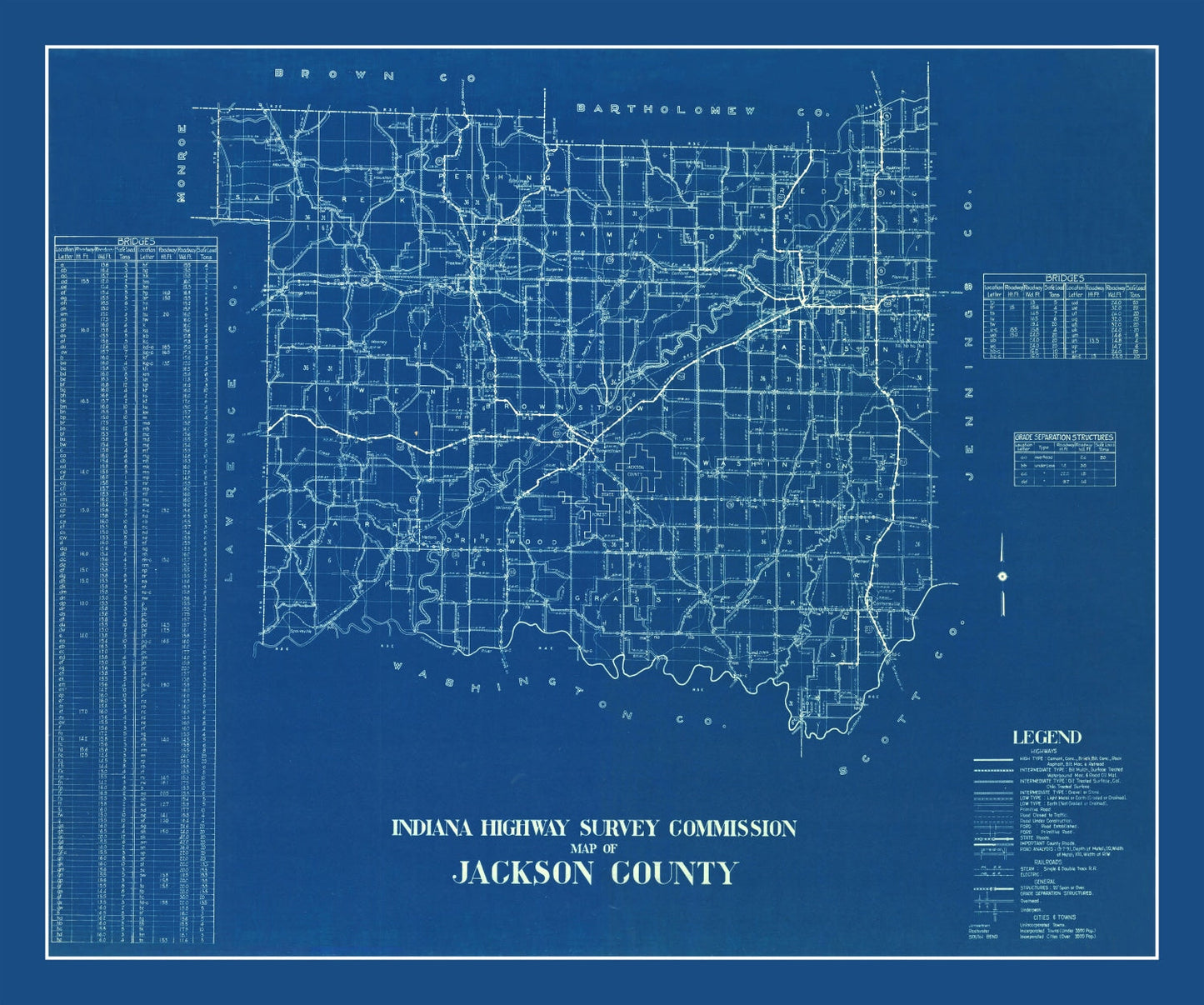 Vintage Map of Jackson County, Indiana, 1936