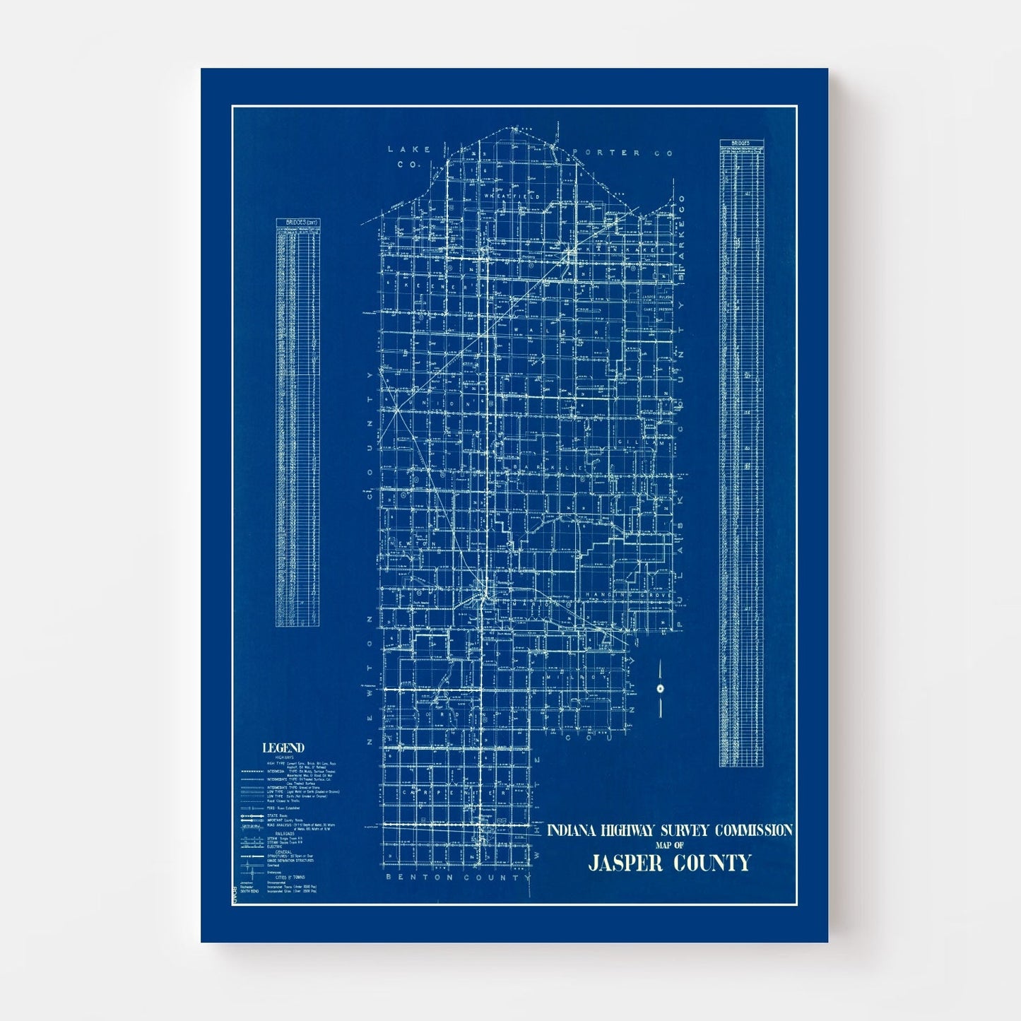 Vintage Map of Jasper County, Indiana, 1936