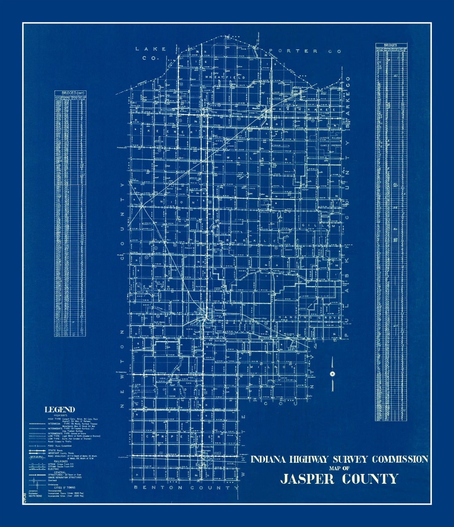 Vintage Map of Jasper County, Indiana, 1936