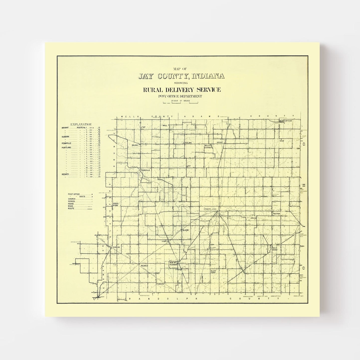 Vintage Map of Jay County, Indiana, 1910