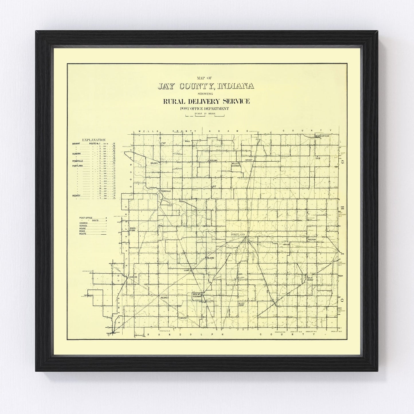 Vintage map of Jay County, Indiana, 1910