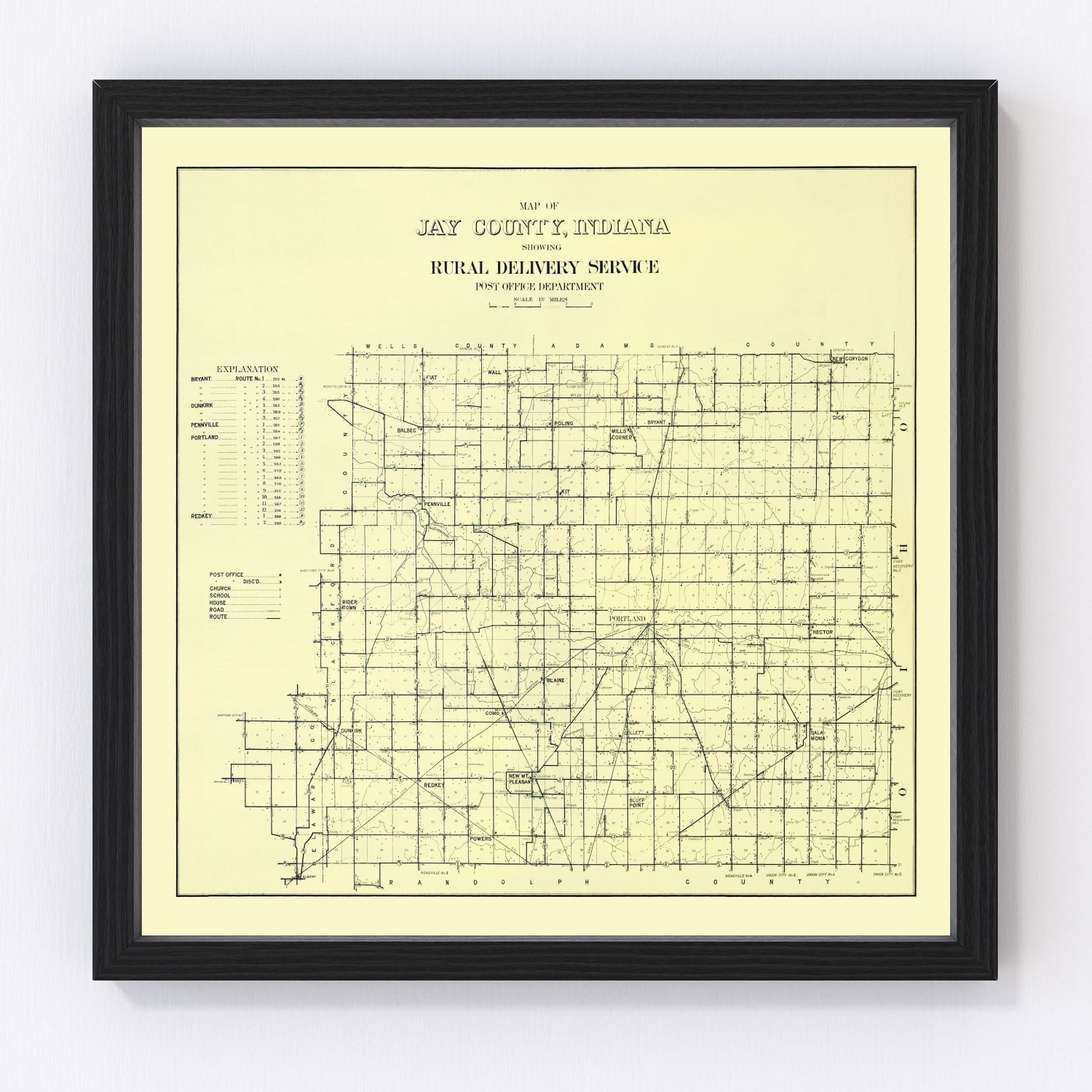 Vintage map of Jay County, Indiana, 1910