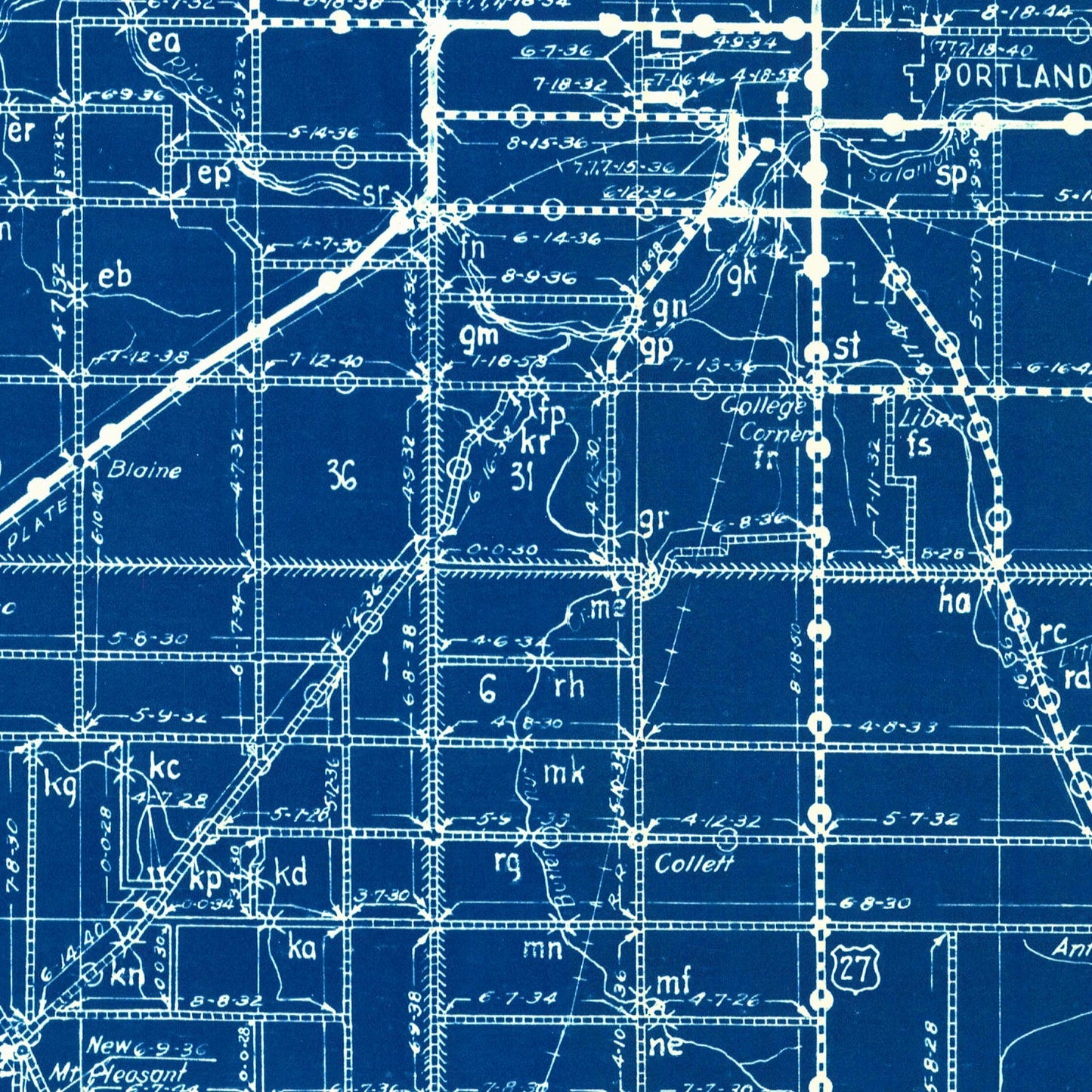 Vintage Map of Jay County, Indiana, 1936