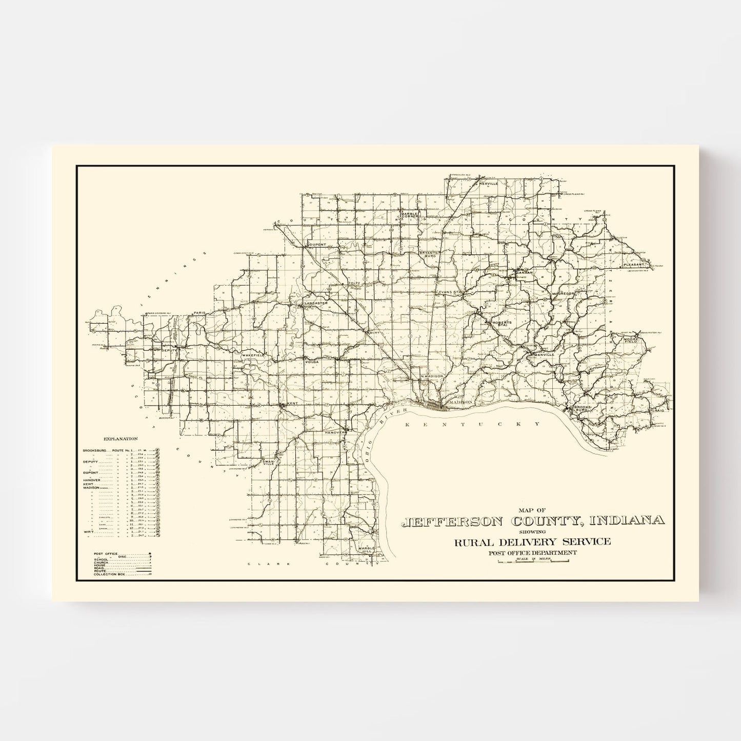 Vintage Map of Jefferson County, Indiana, 1911
