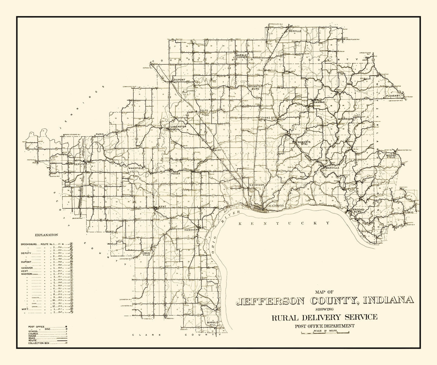 Vintage Map of Jefferson County, Indiana, 1911