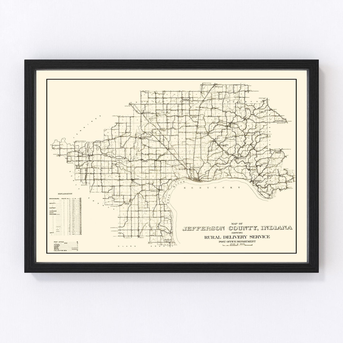 Vintage map of Jefferson County, Indiana, 1911