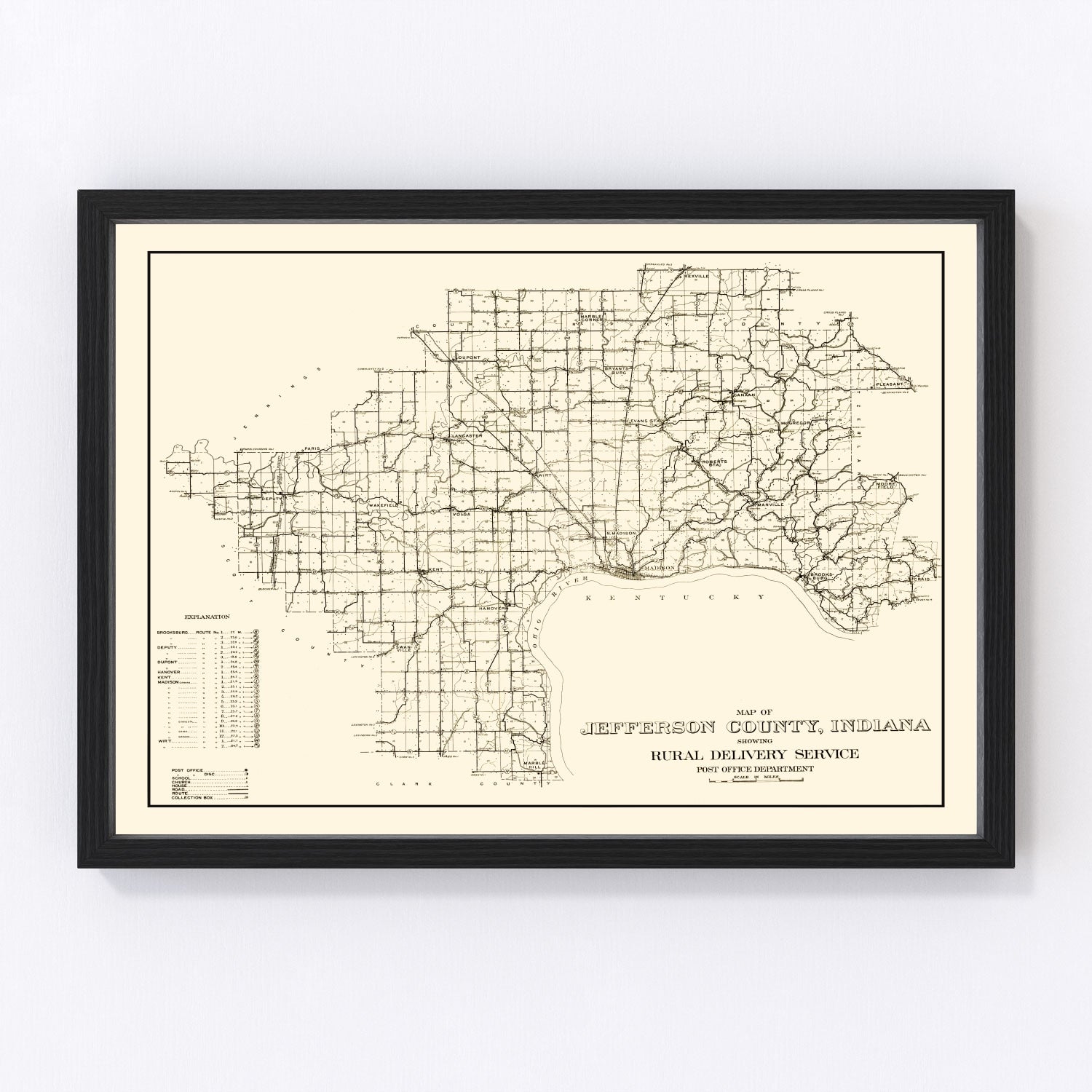 Vintage map of Jefferson County, Indiana, 1911