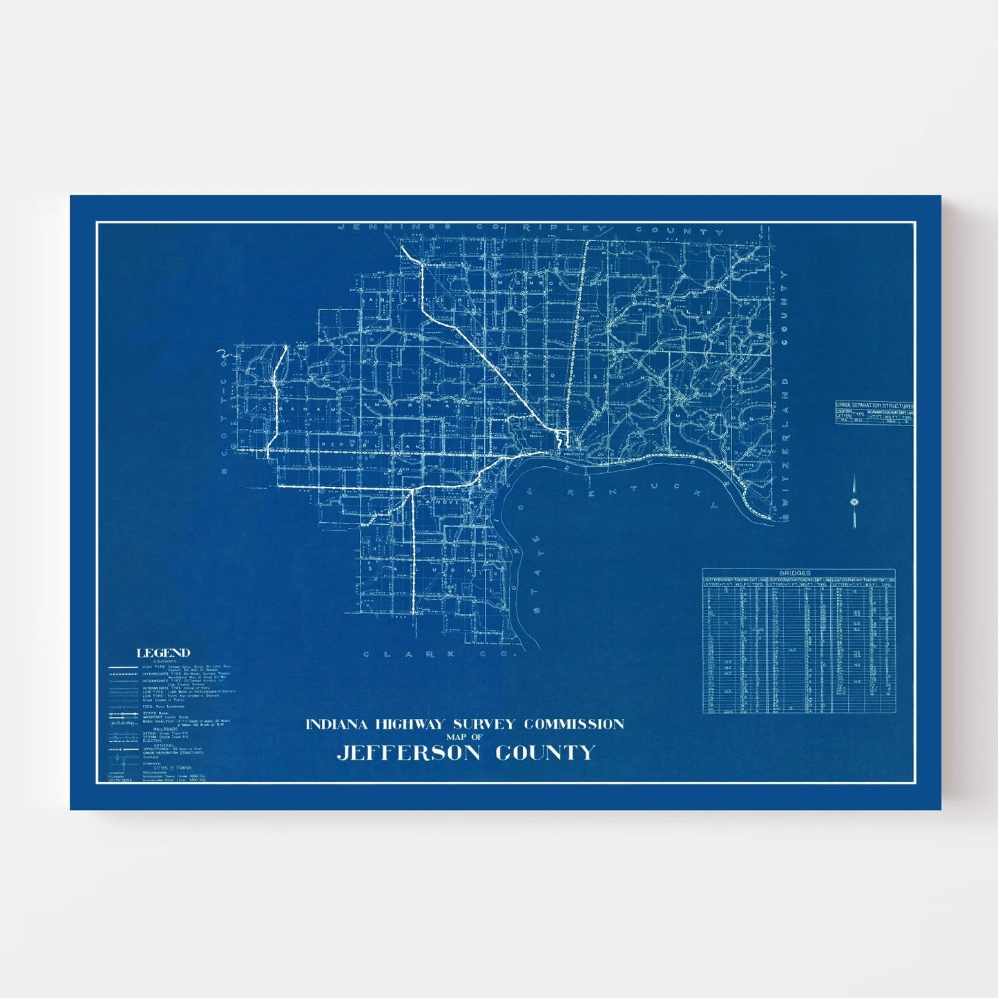 Vintage Map of Jefferson County, Indiana, 1936