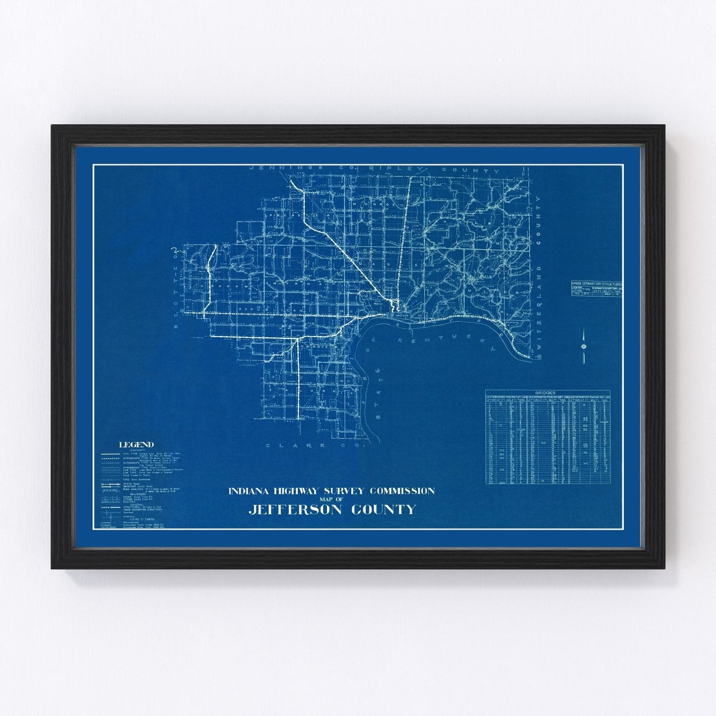 Vintage map of Jefferson County, Indiana, 1936