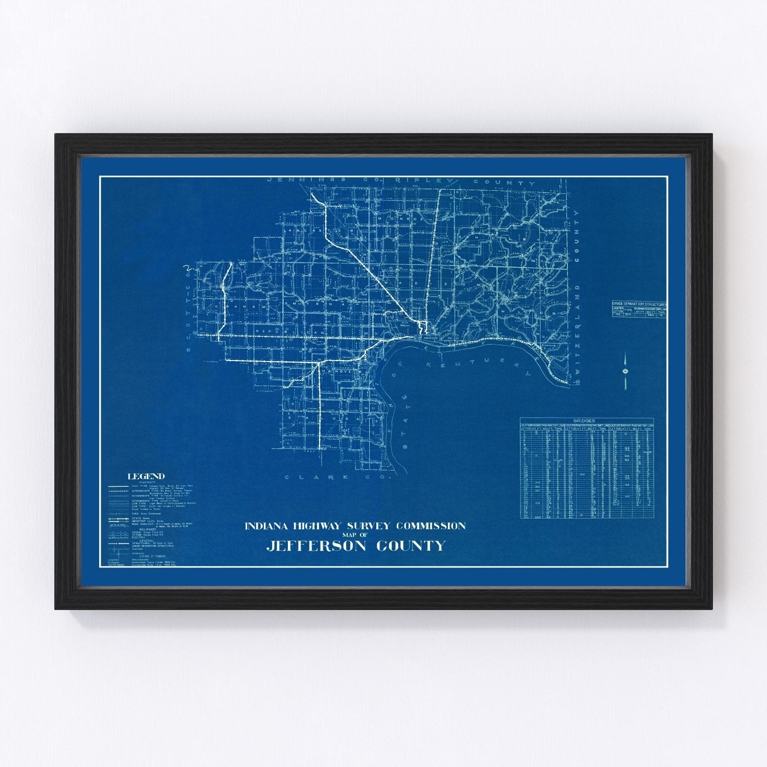 Vintage map of Jefferson County, Indiana, 1936