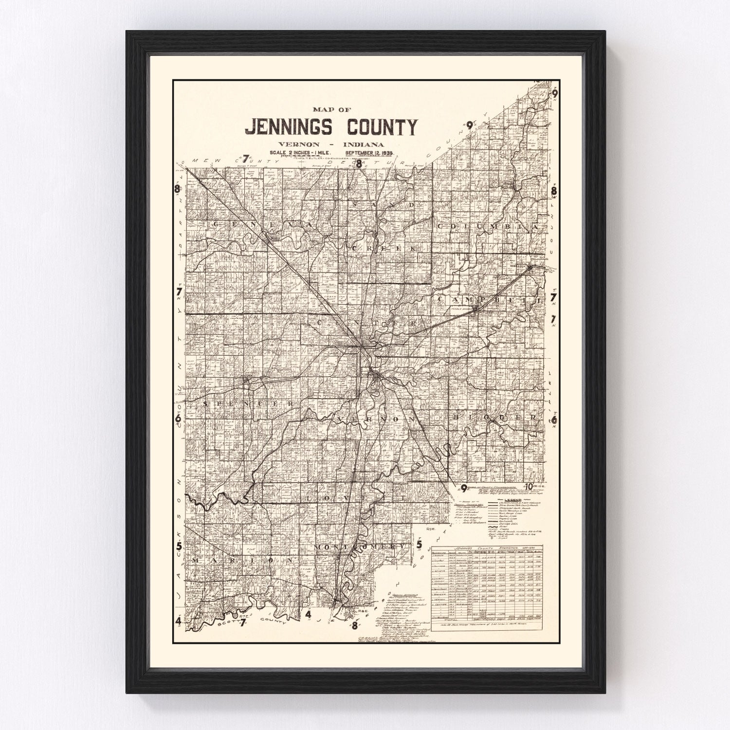 Vintage map of Jennings County, Indiana, 1935